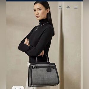 Ralph Lauren Purple Label medium RL50 Black and Gray plaid Satchel bag handbag